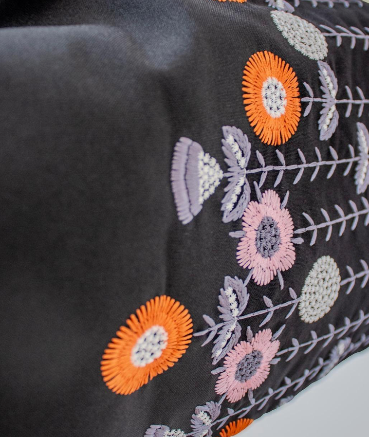 Black Flower Embroidery Open Abaya