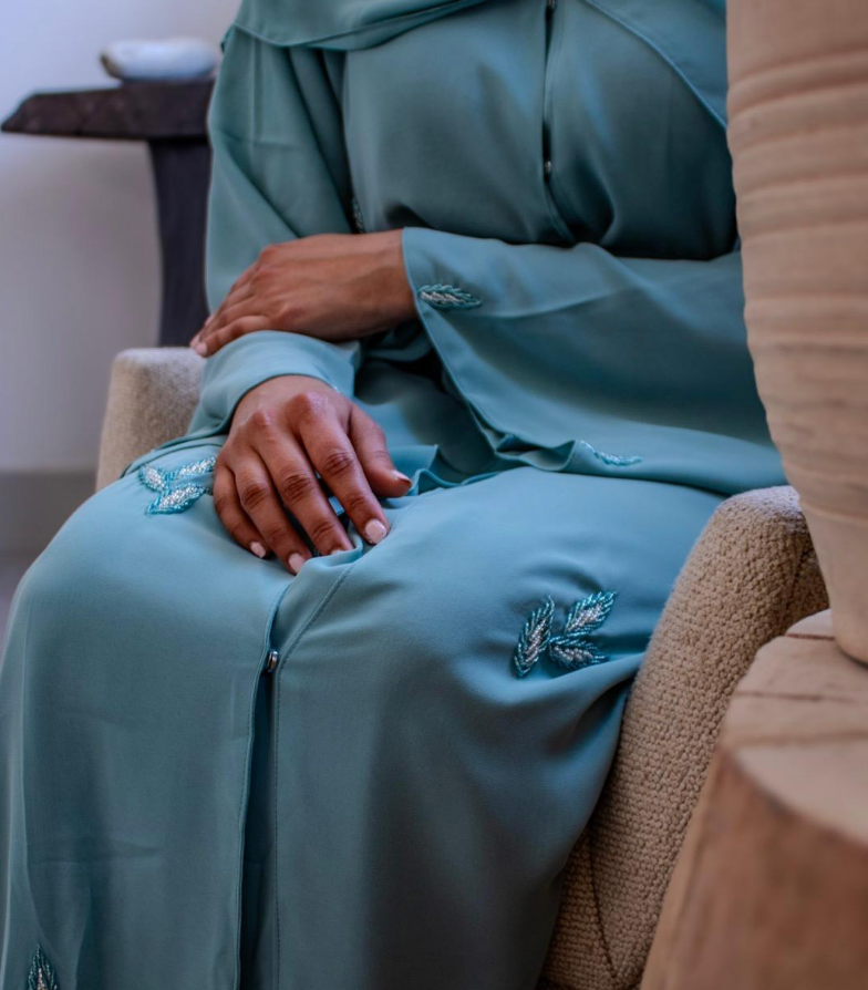 Turquoise Chiffon Abaya 3 Piece Set Embellishments
