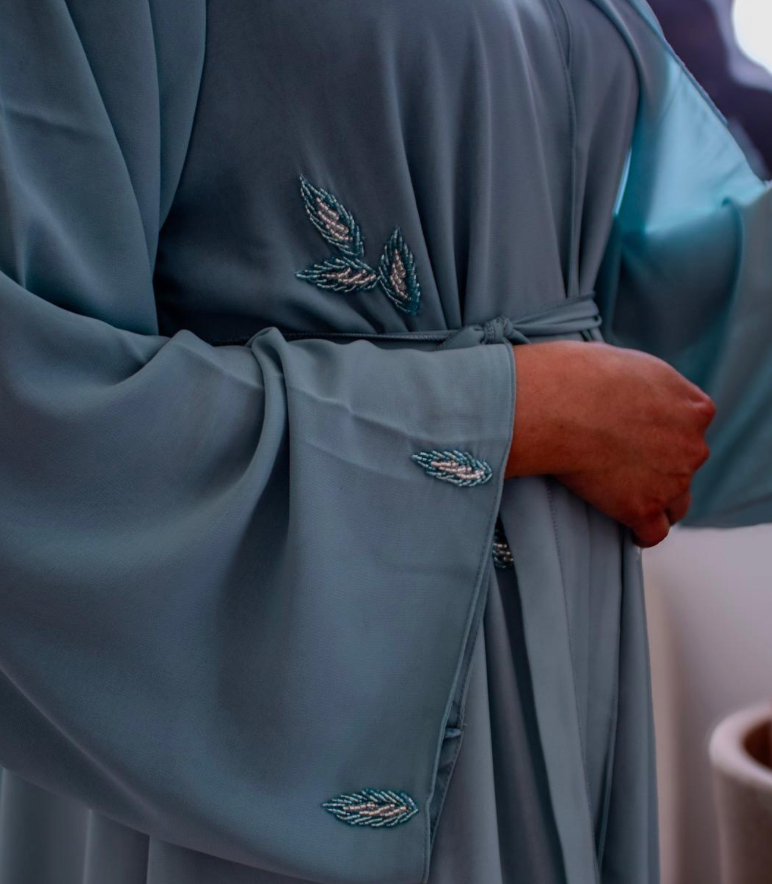 Turquoise Chiffon Abaya 3 Piece Set Embellishments
