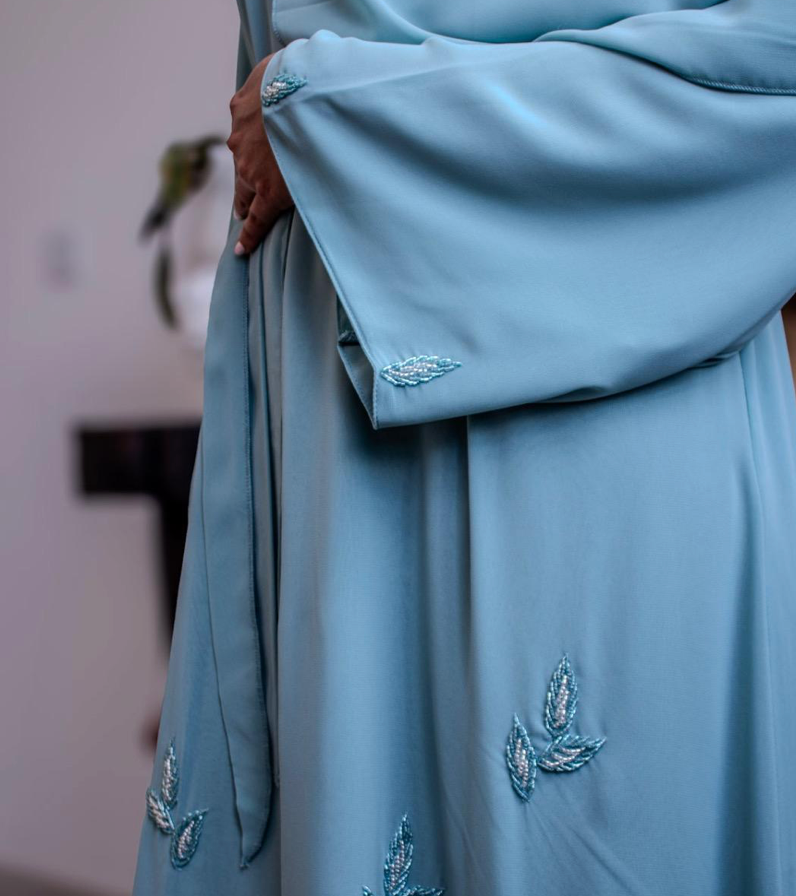 Turquoise Chiffon Abaya 3 Piece Set Embellishments