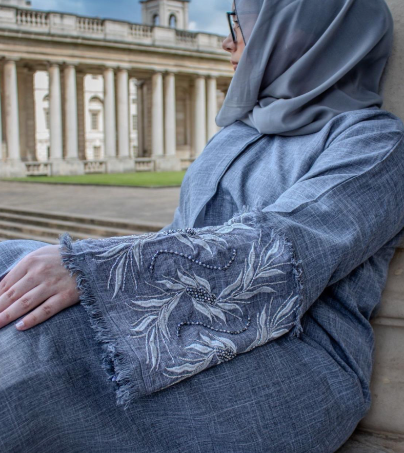 Enaaqa Abaya Grey Embellishments Sleeves