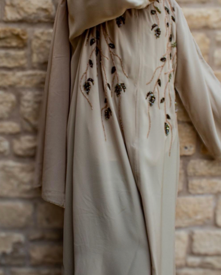 PREMIUM Warda Abaya Beige Coloured Embellishments