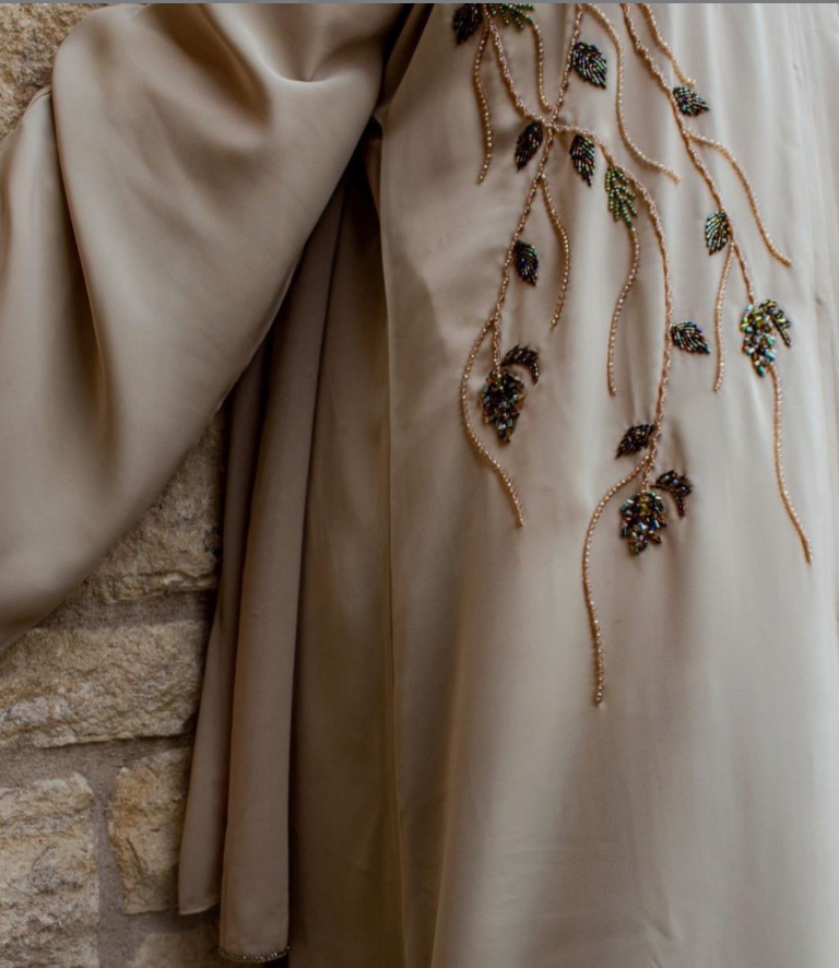 PREMIUM Warda Abaya Beige Coloured Embellishments