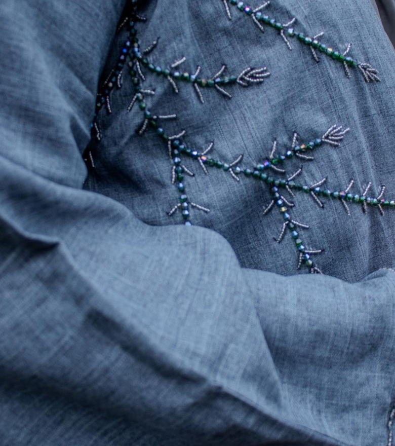 Noona Abaya Linen Grey Embellishments Sleeves