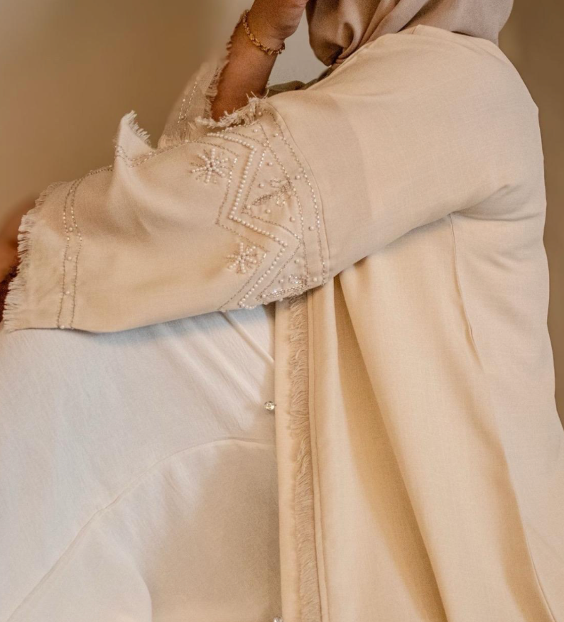 Linen Abaya Cream Embellishments Sleeves