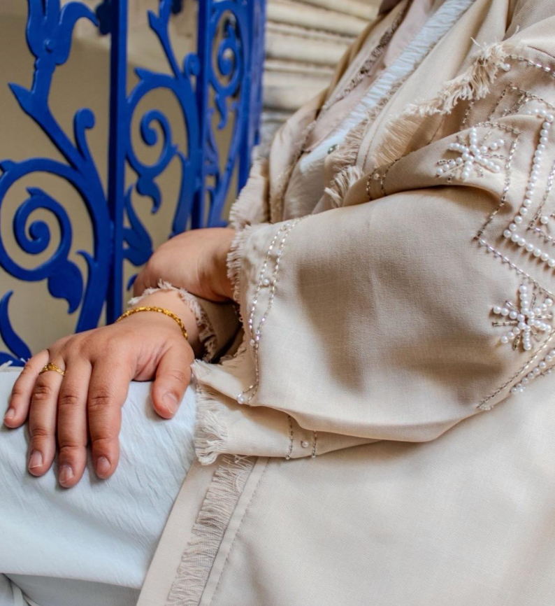 Linen Abaya Cream Embellishments Sleeves