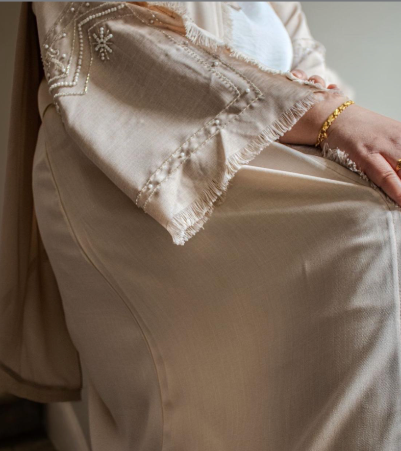 Linen Abaya Cream Embellishments Sleeves