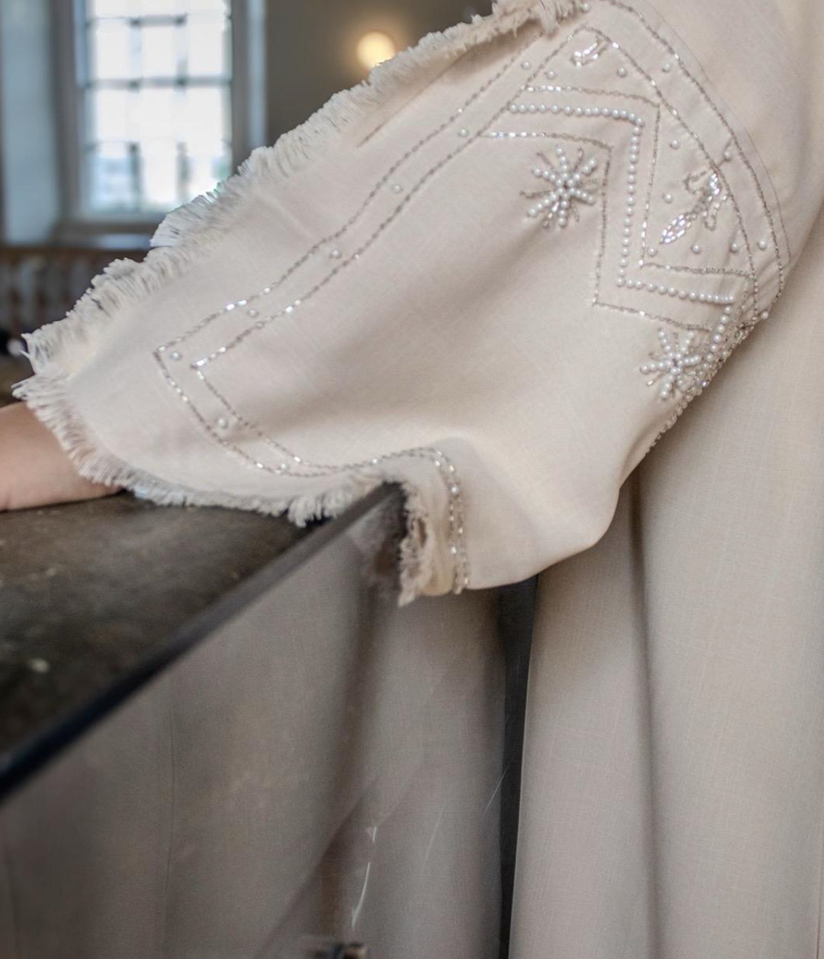 Linen Abaya Cream Embellishments Sleeves