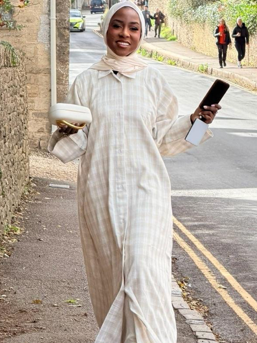 Beige Collared Shirt Abaya with Slipdress and Jersey Hijab