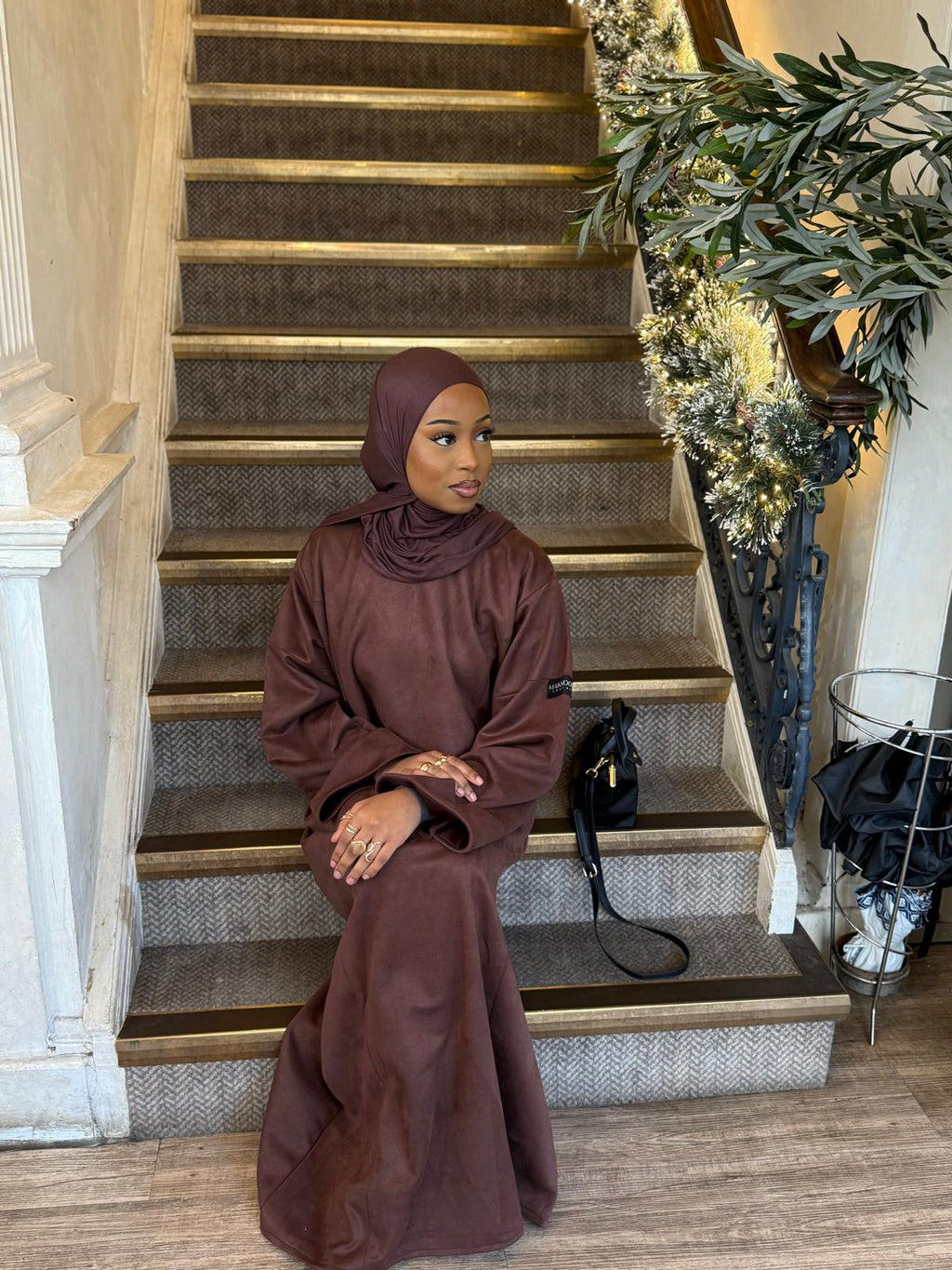Suede Abaya with Pockets and Jersey Hijab