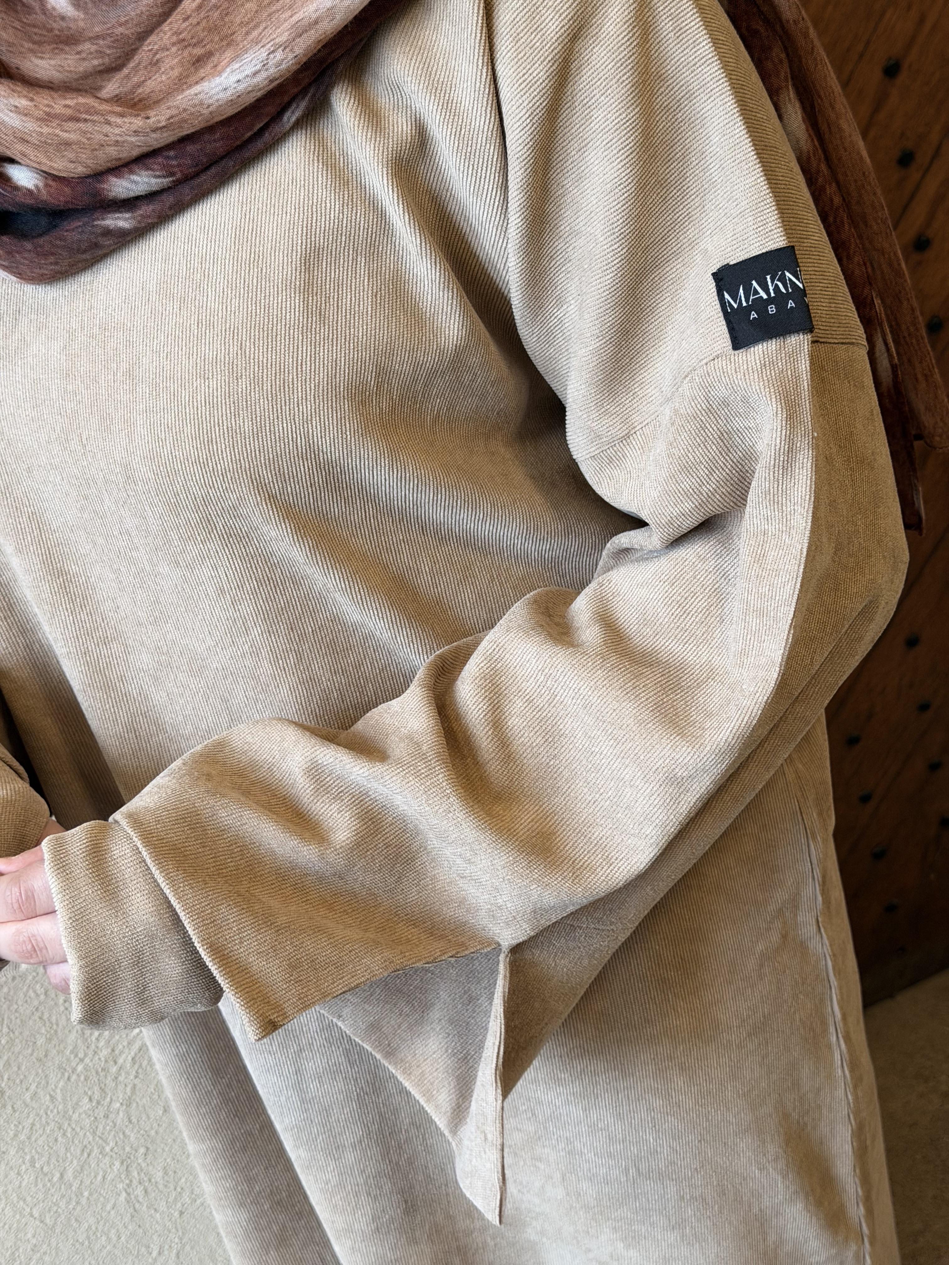 Ribbed Abaya with Gloves and Matching Hijab