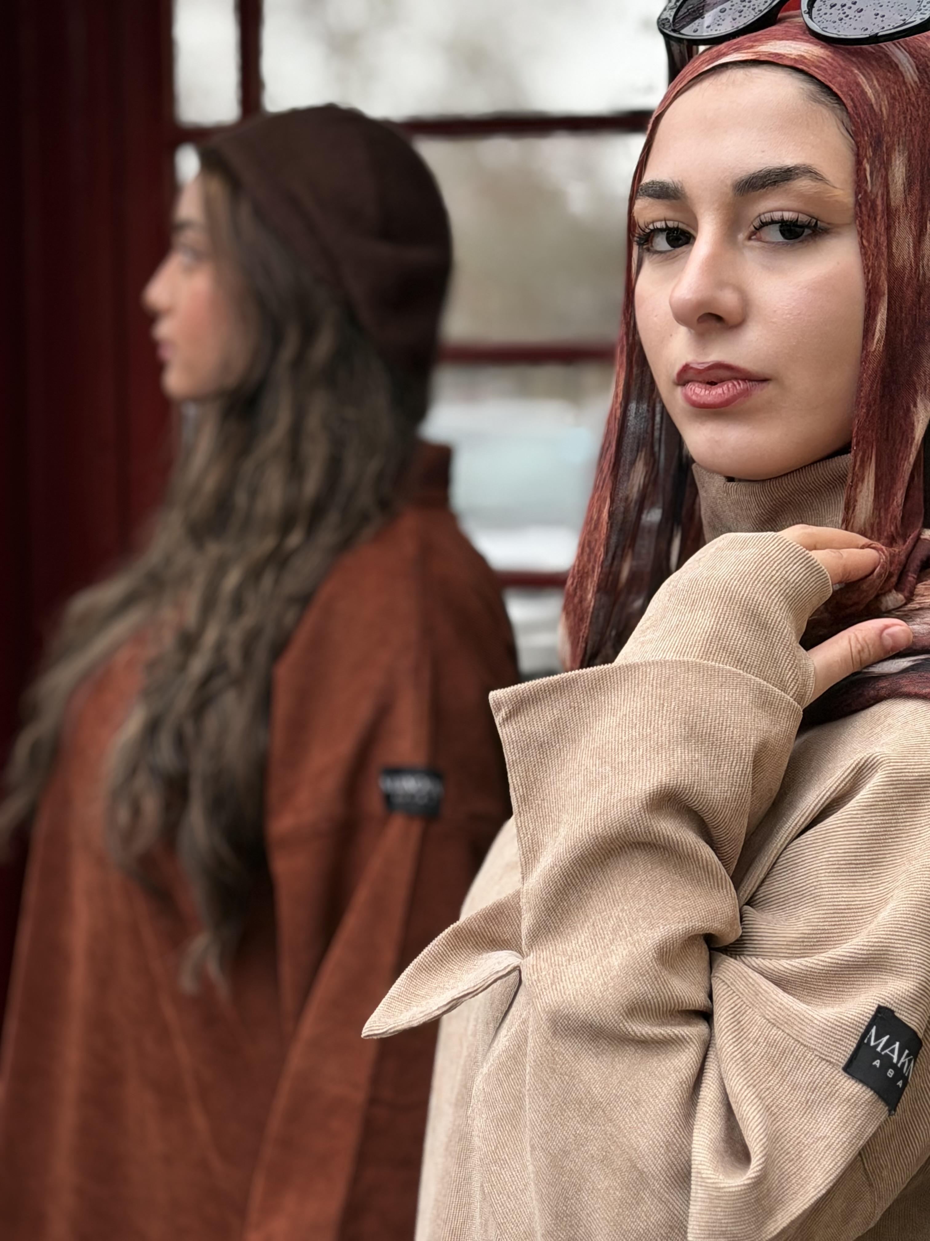 Ribbed Abaya with Gloves and Matching Hijab