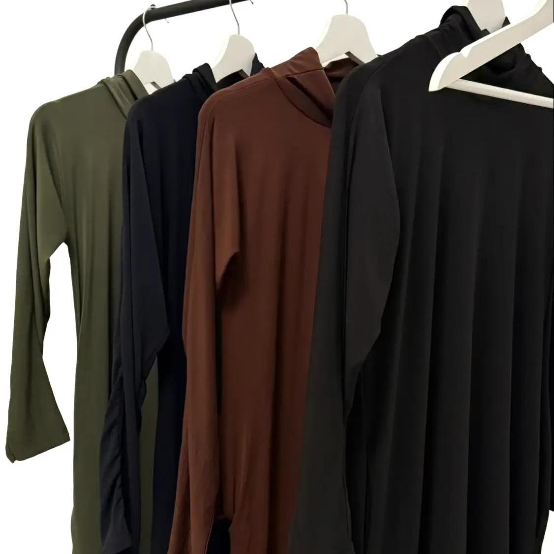 Abaya Slip Dress Jersey Turtleneck Long Sleeves Pocket for Petite Size 4 Colours